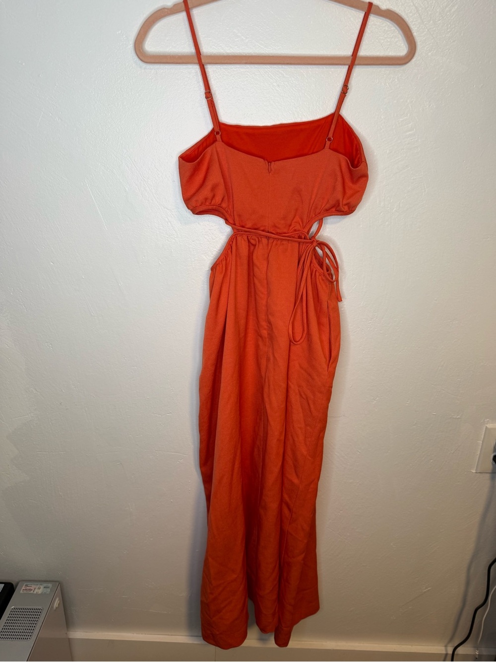 Line & Dot Coral Orange Cutout Midi Dress XS Pockets Adjustable Straps - Picture 9 of 13